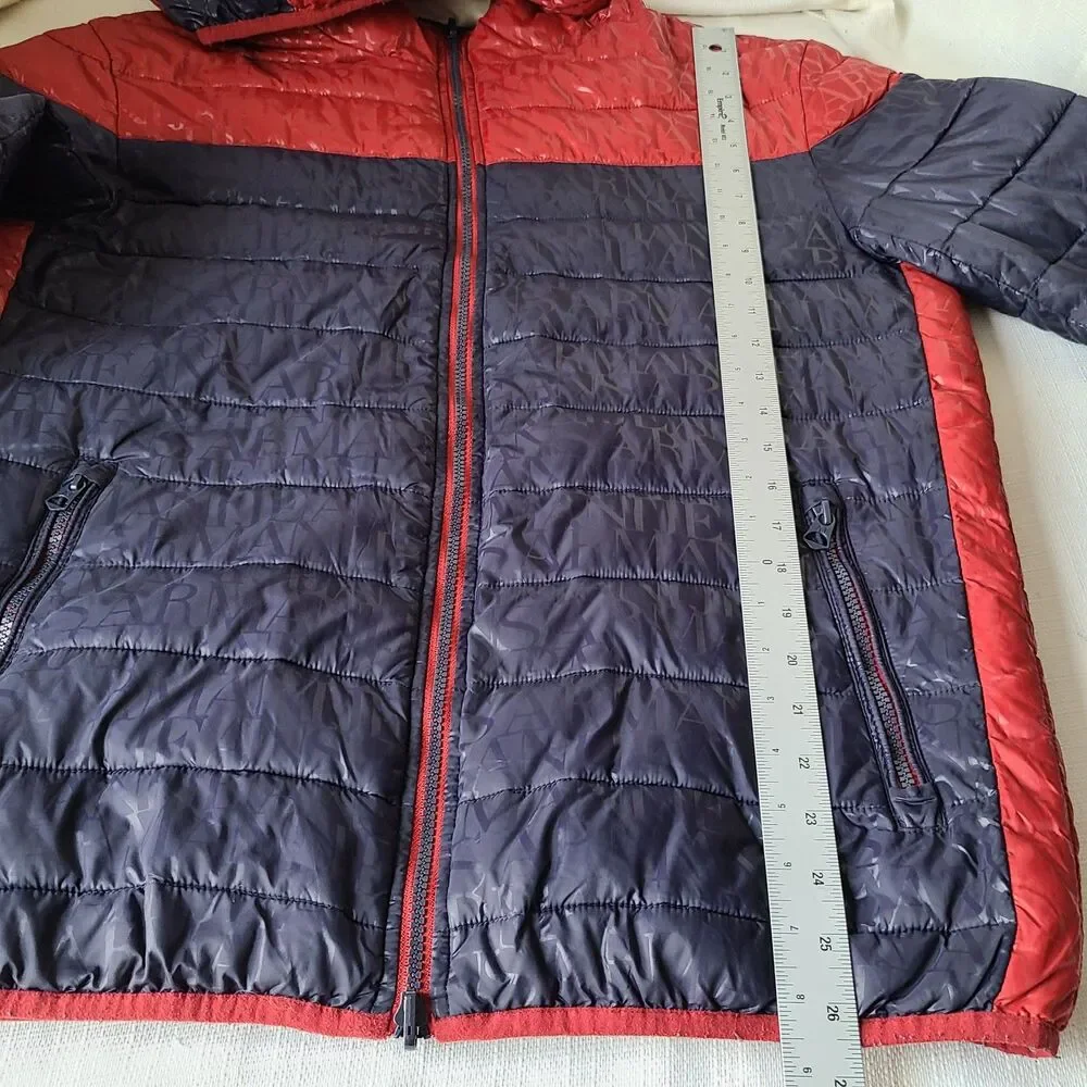 Armani Jeans Reversible Hooded Puffer Jacket Men's XXL EU 56 Red White Full Zip